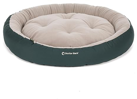 Doctor Bark Hundekorb Größere Hunde, Hundebett Weich, Rund, Flauschig - Kuscheliges Hundenest mit Wendekissen Fleece/Baumwolle - GreenLabel Hunde Bett (L - 70x60 cm, Grün)