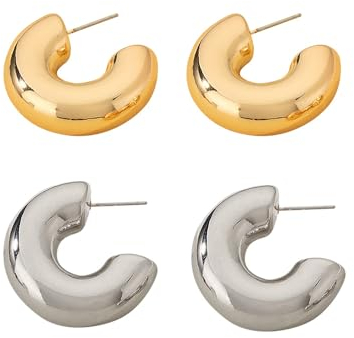 Chunky Gold Creolen Ohrringe für Damen Leichte Dicke Kreolen Ohrringe Hypoallergen Modeschmuckgeschenke für Frauen und Mädchen (Gold)