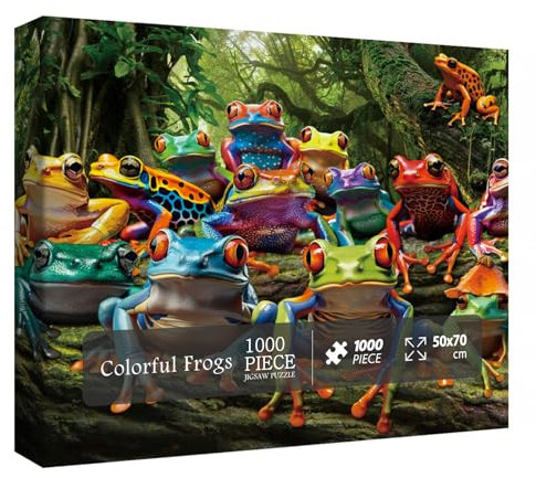 BBOLDIN Colorful Frog Puzzle 1000 Piece for Adults, Rainbow Frogs Jigsaw Puzzle Nature, Forest Animal Scenic Puzzles