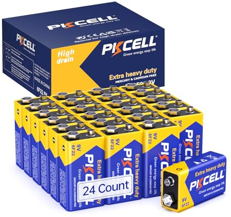 PKCELL Batterie 9V 6F22 quadrate a lunga durata per rilevatori di fumo,irrigatori da giardino,Confezione da 24