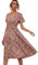 XIVISTO Damen Sommerkleid V-Ausschnitt Freizeitkleid Elegant Blumenmuster Kurzarm Strandkleid Hohe Taille Retro Wickelkleid Boho Swing Urlaub Midikleid