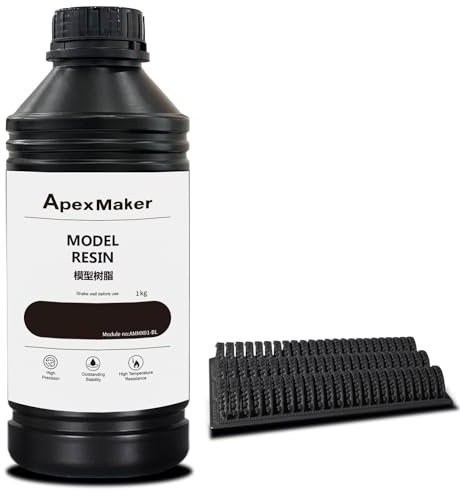 ApexMaker 3D Drucker Resin Schwarz, 1000g, Hohe Präzision, Geringer Geruch, Schnellhärtendes Standard Photopolymer Harz, 385-405nm UV-härtendes 3D Druck flüssiges Photopolymer Harz für LCD DLP SLA