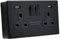 SHP ELECTRICAL® Screwless Matt Black Metal 2 Gang 13A Switched Socket and 25mm Surface Mount Pattress Box FASTCHARGE 15W USB Ports (2 Gang USB Socket (Type A) + Back Box)