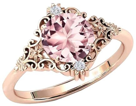 Gems Vibes Art Deco Blumen-Morganit-Ring feiner Schmuck 925 Sterling Silber Ring Antik Designer Ring Morganit Edelstein Ring Hochzeit Versprechen Geschenk für Frauen (Morganit)