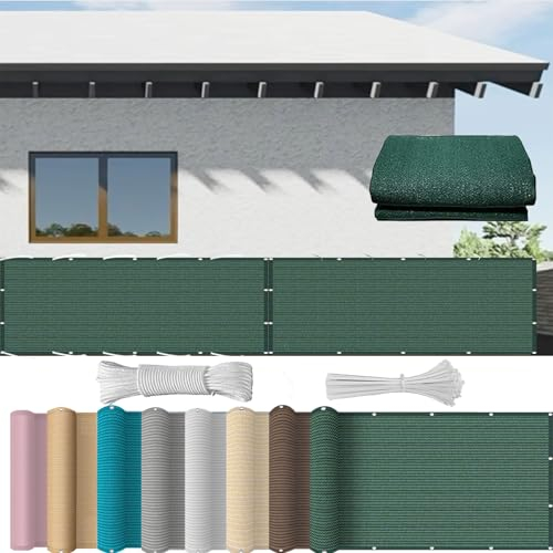 Balkon Sichtschutz Ohne Bohren 110 x 450 cm UV Und Wetterbeständig, Staubdicht, Garantie Auf Material, Reißfest Balkon Wetterfeste Balkonabdeckung mit Kabelbinder Kordel für Balkon, Armeegrün