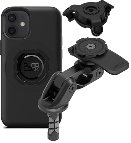 Quad Lock Motorcycle Fork Stem Phone Mount PRO Kit with Vibration Dampener and iPhone 12 mini MAG Case