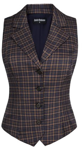 SCARLET DARKNESS Damen Steampunk Kostüm Cosplay Mittelalter Weste Knöpfen Slim Fit Plaid Mantel Halloween Party Marineblau XXL