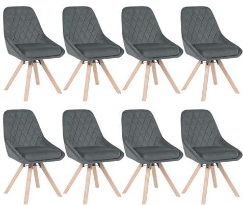 WOLTU Esszimmerstühle drehbar 8er Set, für Esszimmer Wohnzimmer Küche, Küchenstühle mit Samtbezug, Buchenholz Beinen, bis 150 kg belastbar, Dunkelgrau