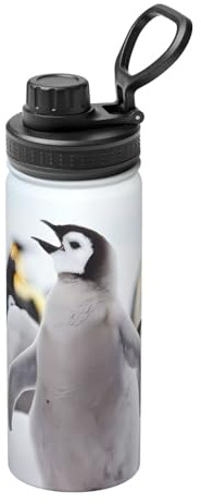 Isolierter Wasserkocher mit süßem Pinguin-Tiermuster, 530 ml, doppelwandige Thermoskanne für heiße und kalte Getränke, perfekt für Reisen, Camping