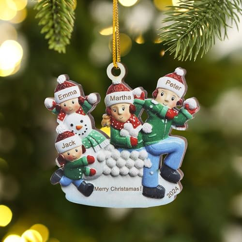 lorajewel Personalisierte Weihnachtsschmuck Anhänger mit 2/3/4/5/6/7/8 Familiennamen Weihnachtsbaum Deko Weihnachtsbaum Hängende Ornamente 2024 2025 Kunstharz Weihnachtsanhänger (D, 4 Name)