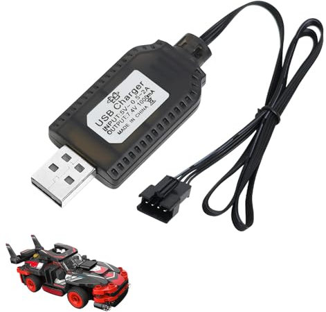 RC Ladekabel 7,4V LiPo Akku Ladegerät USB Kabel mit SM-4P Stecker, kompatibel mit RC Autos, Drohnen, Quadcopter,Ferngesteuerten Spielzeugen,Sicheres Laden,elektrisches Auto ladekabel akku (1PCS)