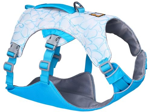 RUFFWEAR Swamp Cooler Hundegeschirr und Griff, leichte Laufausrüstung hält Haustiere bei heißem Wetter kühl, Verstellbar, stark und kühlend, 2 Leinen-Portale, Biolumin Blue (X-Small, 43-56 cm)