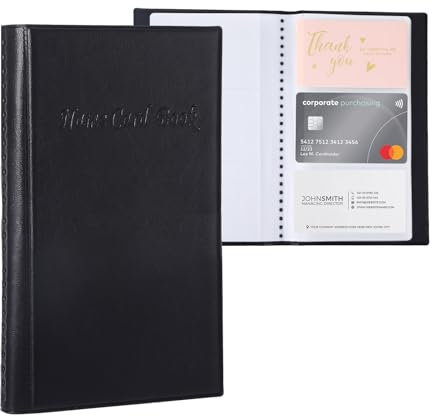 LongHoneySong Business Card Holders Wallet Business Card Case Organiser PU Leather for Men & Women Can Hold 240 Business Cards Book(Black)