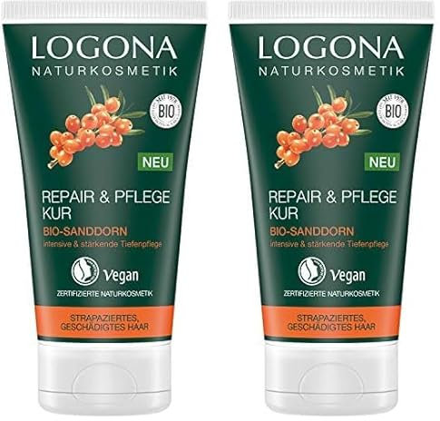LOGONA Naturkosmetik Repair & Pflege Kur Bio-Sanddorn, Intesive Pflege für trockenes, Geschädigtes Haar, Reapriert, 150 ml (Packung mit 2)