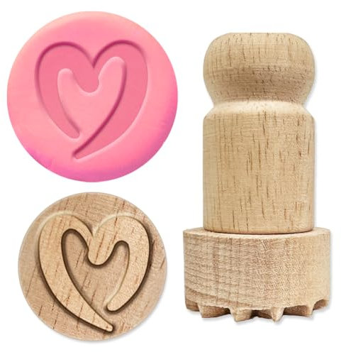 OLYCRAFT 2.7cm Runder Stempel Mit Liebesherz Holzstempel Aus Ton Runde Holz stempel Natürlicher Holzstempel Runder Töpferstempel Kleiner Stempel Für Die Kartengestaltung Bastelarbeiten