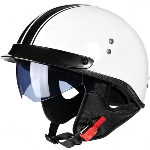 Retro Motorrad Halbhelme, Motorrad Jethelm mit Visier, Halbschalenhelm ECE Zulassungiber Motorradhelm Braincap für Herren und Damen, Halbhelm Retro Motorradhelm