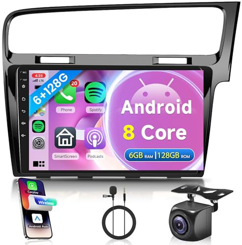 6G 128G Android Car Radio for VW Golf MK7 2013-2018 with Wireless Carplay, 10.1 inch Touch Screen Car Stereo Android Auto GPS Navigation Bluetooth FM RDS GPS WIFI Backup Camera