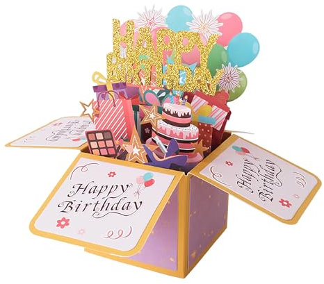 Happy Birthday Geburtstagskarte mit Musik – 3D Pop-Up Geschenkbox, geeignet für Frauen, Männer, Kinder und Erwachsene – Perfekte Geburtstagsdeko und Geschenkidee mit lustigem Boom-Card-Effekt
