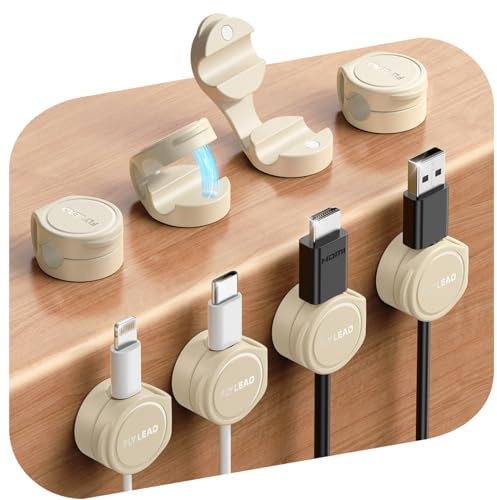 FLYLEAD 8 Stück Silikon Kabelhalter Magnetische Kabelclips Selbstklebende Kabelmanagement Schreibtisch Organizer für Nachttisch, Ladekabel, HDMI, USB, Audiokabel, Cremefarben