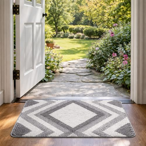 Paradise Door Mat – Soft, Machine Washable Dirt Trapper Rug - Rubber Backed Floor Mat -Heavy Duty Non Slip Doormats, Super Absorbent Front Door Mat, Entrance Rug (Grey, 50x80)