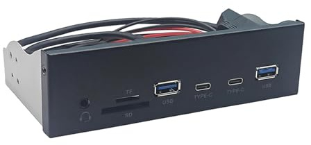 Industrielles Frontpanel (5,25 Zoll), USB 3.2 Gen1, 5 Gbit/s, 19-polig auf USB-A-Port, Typ C und Audioanschluss und Kartenleser, Computergehäuse-Zubehör