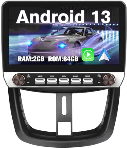 AWESAFE Autoradio Android 13 pour Peugeot 207 2006-2015 Carplay sans Fil et Android Auto,Écran Tactile 10 HD Mirrorlink WiFi Bluetooth DSP FM AM RDS USB Commande au Volant[2Go+64Go]