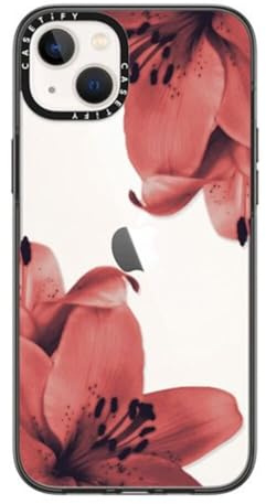 CASETiFY Kompakte iPhone 14 Plus Hülle [Leicht / 4 ft. 2X Militärischer Fallschutz/Schlank] - Lilien in voller Blüte - Klar Schwarz