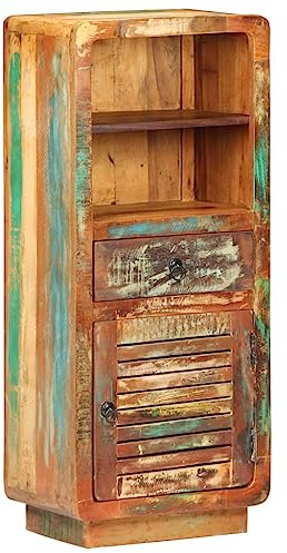 Mandloder Highboard 45x32x110 cm Altholz Massivholz Schrank, Recyceltes Holz mit Tür, Schublade, Regalfächern für Wohnzimmer, Büro, rustikaler Stauraum