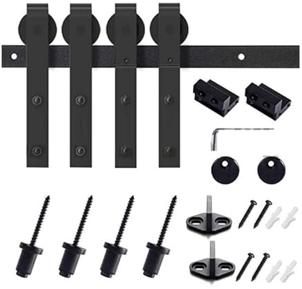 Kit di ferramenta for porte scorrevoli robuste e resistenti, design a fondo piatto a filo, scorrimento fluido e silenzioso, for camere da letto, bagni e garage.(90.5 Track (Single Door))