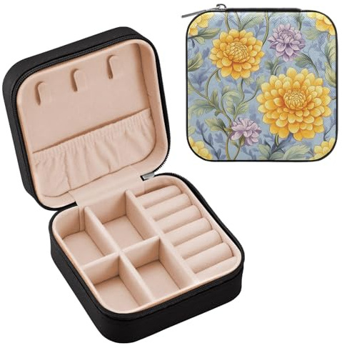 miaozhen Vintage Dahlia Flower Yellow Purple Mini Jewelry Travel Case Travel Jewelery Organizer for women's