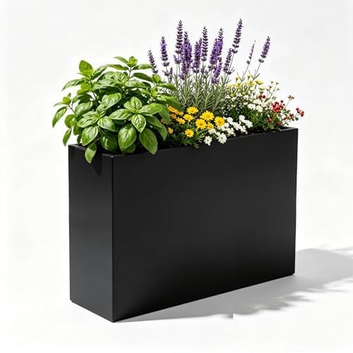 Jacklin F Wetterfester Großer Blumentopf – Hochwertiger Gartenblumentopf mit Drainagelöchern, Stabiler Pflanzenkasten für Draußen, Balkon, Terrasse & Garten (96,5 x 33 x 76,2 cm, Schwarz)