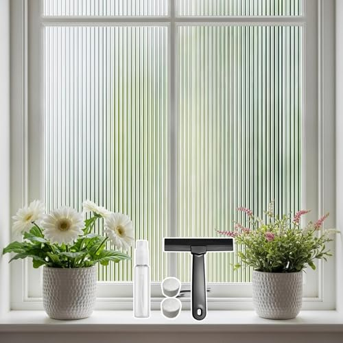 DIFIT Fensterfolie Streifen, Vertikal Sichtschutzfolie Fenster, 44.3x200cm | Riffelglas-Effekt, Dekorative Teiltransparente Glasfolie, Statische Haftung, Anti UV, Wiederverwendbar, für Zuhause und Büro