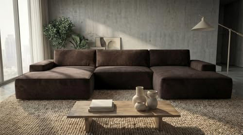 A&J MöbelLand Wohnlandschaft U-Form mit Schlaffunktion und Bettkasten Einar – Modulares Ecksofa, Schlafsofa mit Stauraum