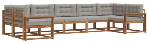vidaXL Outdoor-Sofagarnitur mit Kissen 7 pcs Natürlich und Hellgrau, Modernes Outdoor-Sofa-Set, stylische Gartenmöbel, Lounge-Sitzgruppe für Garten und Poolbereich zum Entspannen