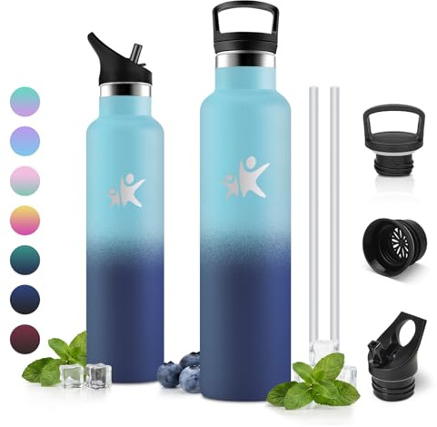 JAPORIA Borraccia Termica 1L, Borracce Acciaio Inox, senza BPA, Borraccia Termica con Cannuccia, con Doppio Strato Isolante, a Prova di Perdite, Bottiglia Acqua per Escursionismo, Viaggi