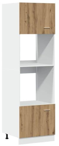 zylophax Mikrovågsugnsskåp Lyon Artisan-ek av trämaterial 60 x 57 x 207 cm köksöverskåp med flexibel dörrinstallation och gott om lagringsutrymme för kök och porslin