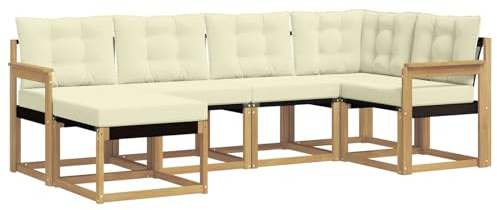 vidaXL Outdoor-Sofagarnitur mit Kissen 6 pcs Weiß und Creme, Moderne Outdoor-Sofa-Sitzgruppe, stylische Gartenmöbel, robuste Terrassenmöbel, Bequeme Lounge für den Garten