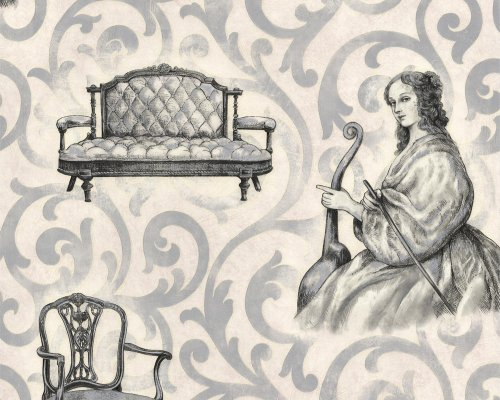 Tapeten Epoche Zeitalter Barock schwarz silber