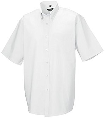 Russell Collection Men’s Short Sleeve Easy Care Oxford Shirt (White, 17.5 inch)