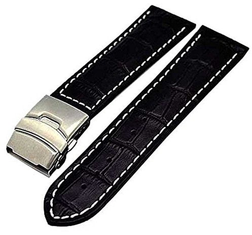 Uhrenarmband mit Faltschließe 20mm schwarz mit weisser Naht