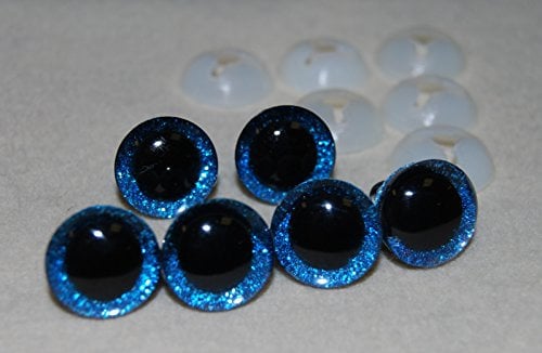 celloexpress 3D Blue 16mm Glitter Sparkle Eyes with Plastic Backs - Safety Glitter Sparkle Eyes for Soft Toy or Teddy Bear Making - Pack of 3 Pairs