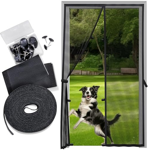 Fiberglass Mesh Magnetic Screen Door 99 x 210cm – Heavy Duty Self-Closing Hanging Door Net Screen with Magnet Closures – Magnetic Door Screen