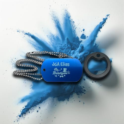Personalisierte Erkennungsmarke aus Aluminium | Dog Tag Kette mit Gravur | inklusive Kugelkette & Silencer im Set | Rambo | Militär Ausrüstung (Blau Gravur)