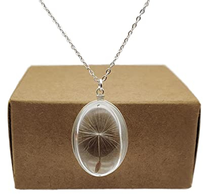 Löwenzahn Machen Einen Wunsch Pusteblume Echte Blumen 925 Sterling Silber Ketten Halsketten mit Anhänger Damen Handmade