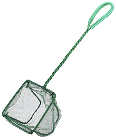 Pawfly 4 Inch Aquarium Fish Net with Braided Metal Handle Small Square Net with Soft Fine Mesh Sludge Food Residue Wastes Skimming Cleaning Net for Fish Tanks Small Koi Ponds and Pools