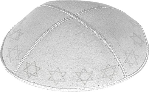 Rimmon Judaica Kippah aus echtem Wildleder, mit 4 Abschnitten, geprägte Davidsterne. Gr. 56, weiß