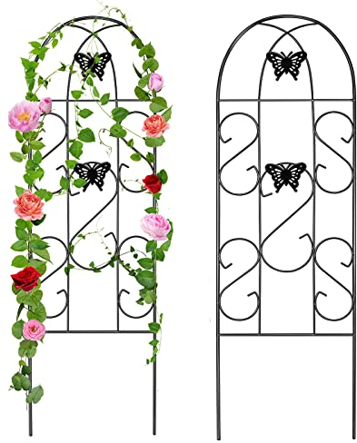 Amagabeli Paquet de 2 Treillis de Jardin 152 x 46 cm Antirouille Noir Fer Papillon Légumes en Pot Fleurs Patio Treillis Métalliques Grille Panneaux pour Lierre Roses Concombres Supports