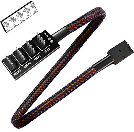 VANDESAIL PWM Fan Hub 4pin 3pin Fan Splitter CPU Nero Manica Intrecciato raffreddamento 4 Vie Fan Cavo di Alimentazione 15 Pollici per 12V Computer Fan Fan