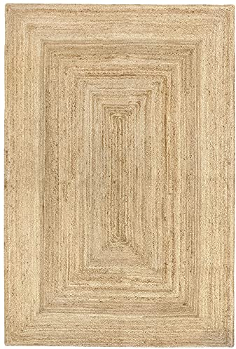 Hamid Jute Teppich, Alhambra Teppich Handgewebt 100% Naturfaser de Jute, Wohnzimmer, Schlafzimmer, Flurteppich, Farbe Natur (200x300cm)