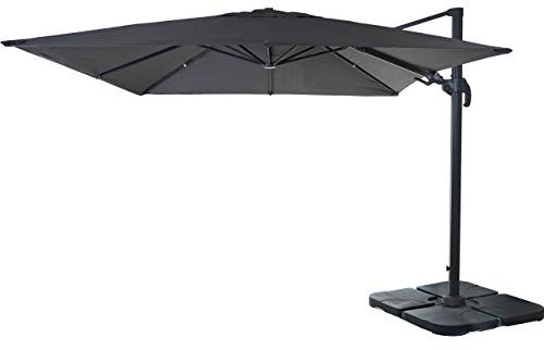 Mendler Gastronomie-Ampelschirm HWC-A96, 3x3m (Ø4,24m) schwenkbar, Polyester Alu/Stahl 23kg mit Ständer - anthrazit